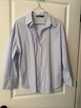 Zara Blue and White with silver stripe Pinstripe Button-Down Shirt